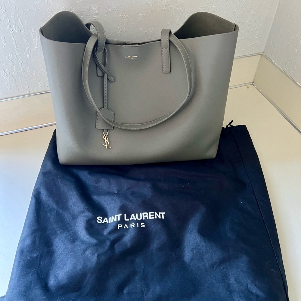 NEW RARE COLOR! Saint Laurent YSL Khaki Green East West Shopping Tote